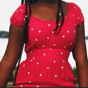 Red Dress with White Floral Pattern
